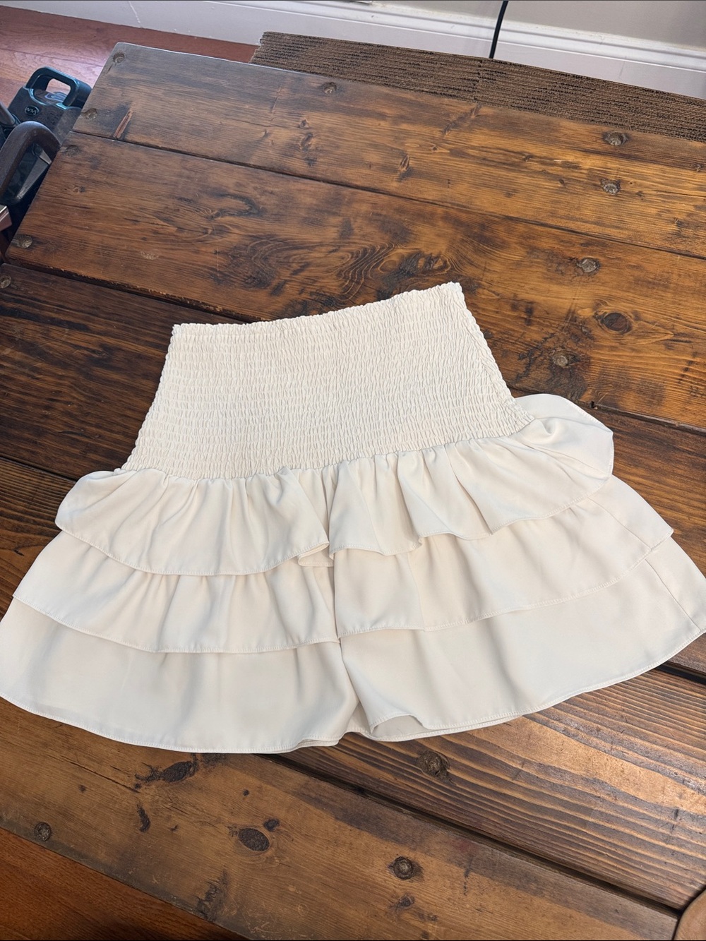 Amanda Uprichard Smocked Waist Ruffle Skirt - Cream. Like new. Size Medium.
